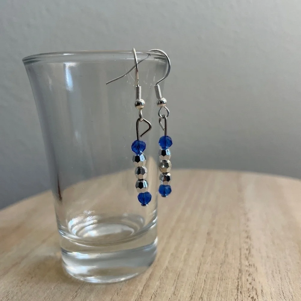 Silver Blue Beaded Earrings
